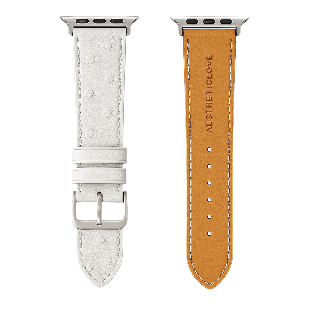 Ostrich leather strap - White