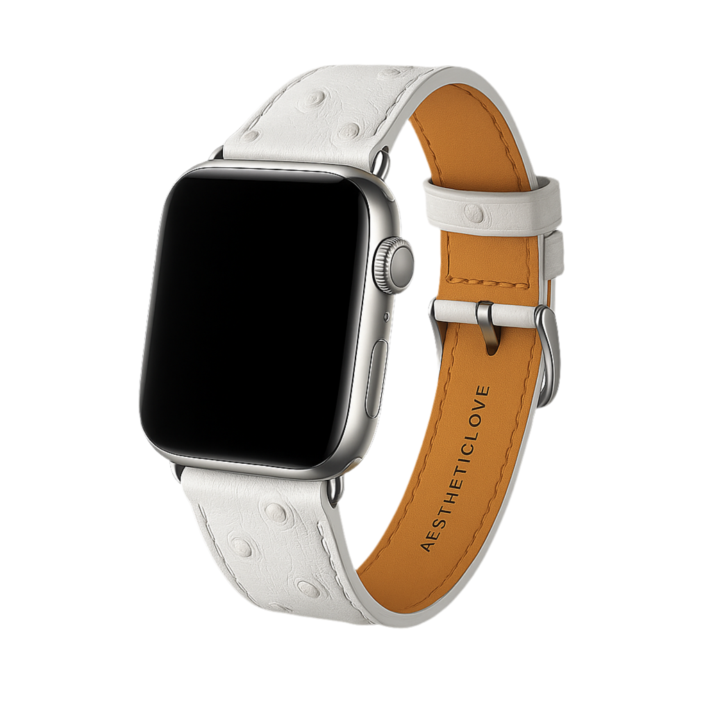 Ostrich leather strap - White