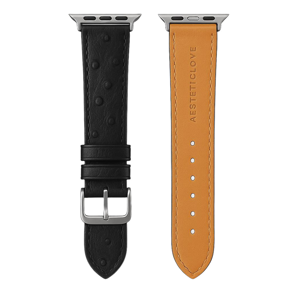 Ostrich leather strap - Black